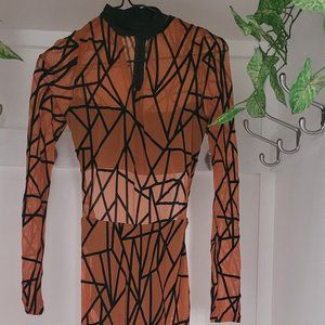 Flocked Power Mesh Long Sleeve Unitard - image 1